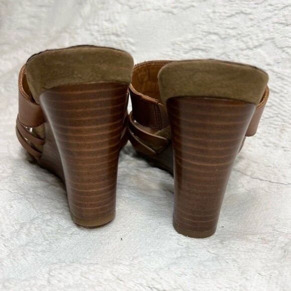 Franco Sarto Wedges Cognac Tan Leather Hillary Wedge Slide Fisherman Sandals - Picture 4 of 8